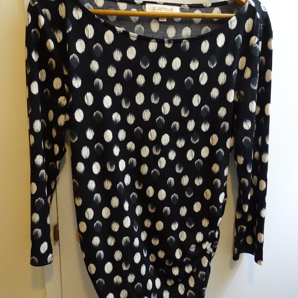 Ellen Tracy Side Ruched Black & White Dress Top